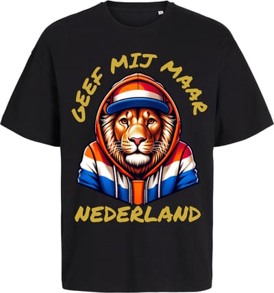 Shirt Zwart - Geef mij maar Nederland - Leuk voor het EK Voetbal Leeuw - Maat S