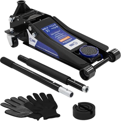 Hydraulische 3T manoeuvreerkrik draagbaar incl. extra rubberen kussen & 1 paar handschoenen
