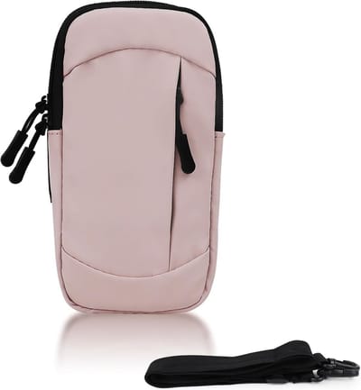 Mobiele telefoonhouder voor arm met afneembare strap, 2 ritszakken, PU leer, ideaal voor joggen en hardlopen met stille rits