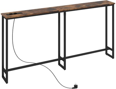 House of Balance Wandtafel - Console Tafel 160x20x80 cm - Industrieel Design met Laadstations - Smalle Haltafel - Hout en Staal – Hal Woonkamer