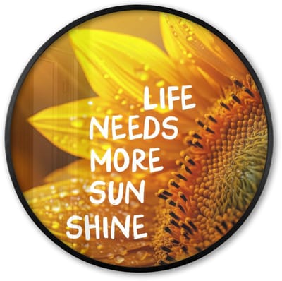 Poster in lijst Rond - Fotolijst 60x60 cm - Posters - Zonnebloem - Close up - Geel - Quote - Ronde posterlijst zwart - Decoratie - Wanddecoratie woonkamer - Muurdecoratie slaapkamer
