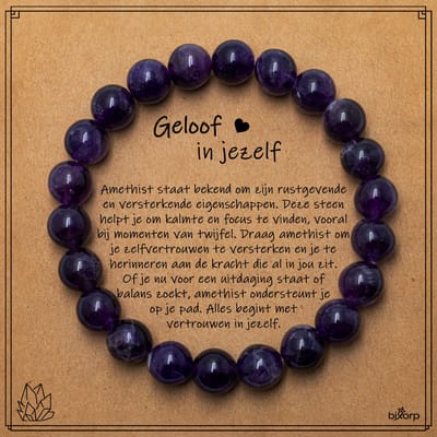 Bixorp Amethist Armband op Cadeau Kaartje - Geloof in Jezelf - 8mm / 18cm Edelsteen Kralenarmband - Inclusief Cadeau Envelop