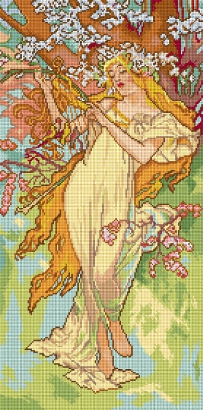 Borduurstramien Orchidea - 3496 - After Alfons Mucha - The Spring - ORCHIDEA 35 x 70 (STRAMIEN ZONDER GARENS)