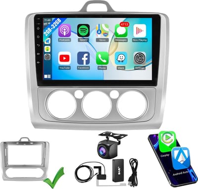 ESSGOO Carplay Autoradio voor Ford Focus 2004 t/m 2011 - Android 15, 2+32GB - Draadloos Apple Carplay & Android Auto - GPS & Wifi - DAB+ Achteruitrijcamera