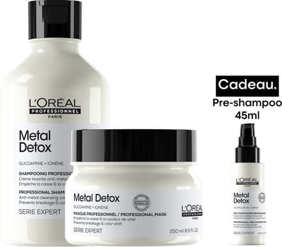L'Oréal Professionnel Metal Detox Bundel + cadeau - Shampoo 300ml, Masker 250ml en cadeau Pre-Shampoo 45ml - Voordeelverpakking