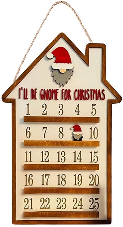 Dailygoods- Adventskalender Houten - Decoratieve Kalender - 25 Dagen Aftellen - Kerstman Beweegbaar - 30 x 19 cm - Perfect voor Kerstdecoratie - Kerstkalender