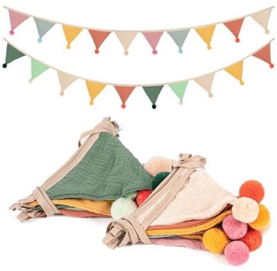 Wimpelketting voor Kinderkamer - Vlaggetjesslinger van Katoen, Decoratie voor Baby- en Kindkamers, 2,6 Meter Lange Slinger