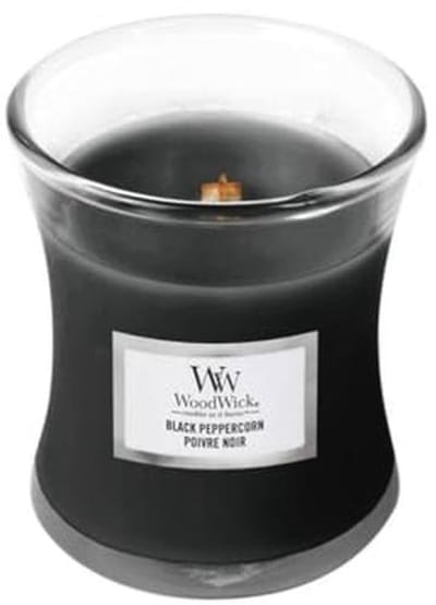 Mini Jar Geurkaars Zandloperglas met Houten Lont - Black Peppercorn