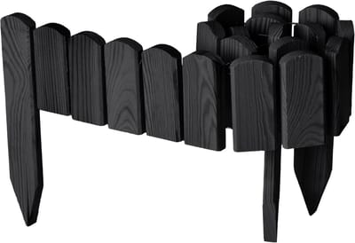 Garronda Rollborder - Flexibele houten - Gazonafscheiding - Palissade padenafscheiding - kan worden ingekort - Grafiet - Hoogte: 10 cm, hekje 100 cm - GD-BRU-Rollborder100