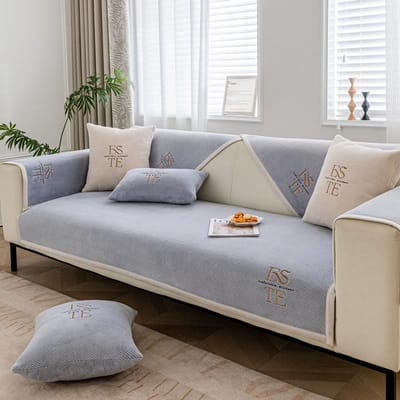 Anti-Kras Sofa Kussen Universeel Antislip Woonkamer Sofahoes Chenille Borduurwerk Sofa Rugleuning Armleuning Stof Handdoek 70x70cm 1pcs lichtgrijze kleur