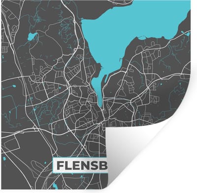 Muurstickers - Sticker Folie - Stadskaart – Plattegrond – Duitsland – Blauw – Flensburg – Kaart - 100x100 cm - Plakfolie - Muurstickers Kinderkamer - Zelfklevend Behang XXL - Zelfklevend behangpapier - Stickerfolie