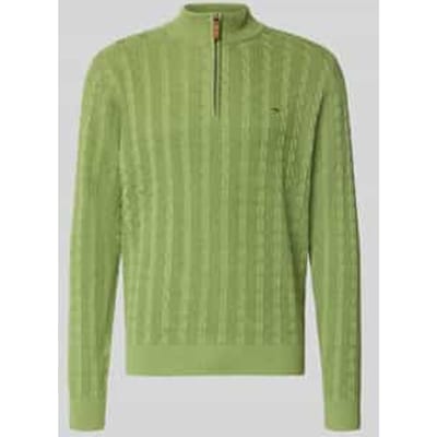 Fynch-Hatton Trui Troyer Zip Cable Knit Avocado / male