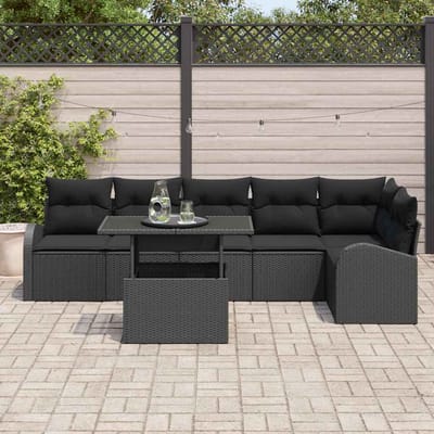 vidaXL Tuinbank Set met opslag met kussen 7 pcs Zwart poly rattan