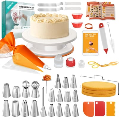 Taart Decoratie Set - 61 Delig - Compleet Bakset met Spuitmondjes, Spuitzakken, Draaiend Taartplateau - Bakken en Decoreren