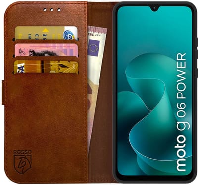 Rosso Element Geschikt voor Motorola G06 Power | Wallet Book Case | Portemonnee Hoesje | 3 Pasjes | Magneetsluiting | Stand Functie | Bruin