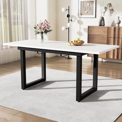 Eettafel Uitschuifbaar - Eetkamer Tafel - Gezellig Dineren - Industriële Stijl - 80 x 140/180 cm - Wit Zwart