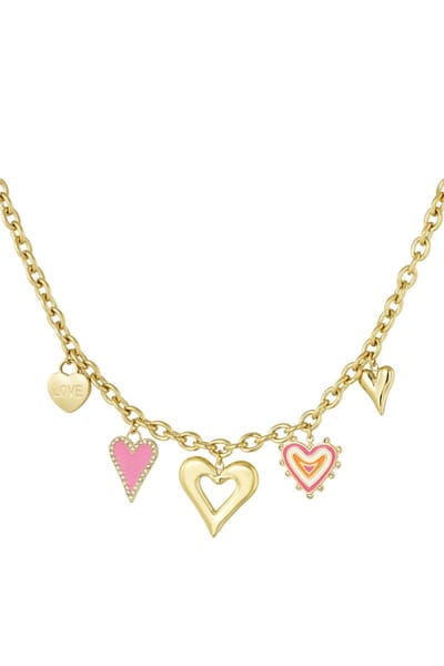 Bedelketting liefde wint altijd - goud - bedels - hart -roze- love - kerst cadeau - sint cadeau - Valentijn - Moederdag - zomer