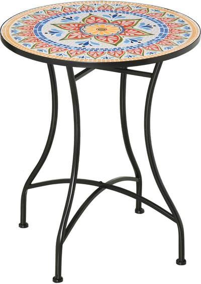 Outsunny ronde tuintafel met keramisch mozaiekblad voor 2 personen - Bistrotafel - Balkontafel - Terrastafel