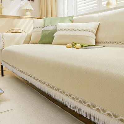 Zomer Bankhoes van IJszijde met Witte Kant Antislip Bankhoes Beschermhoes Universele Bankhanddoek voor Woonkamerdecoratie 70x70cm 1pcs