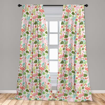 ABAKUHAUS Flamingo – Gordijn-Set 2x75x175 cm – Mikrofaser, Halfschaduw, Meerkleurig