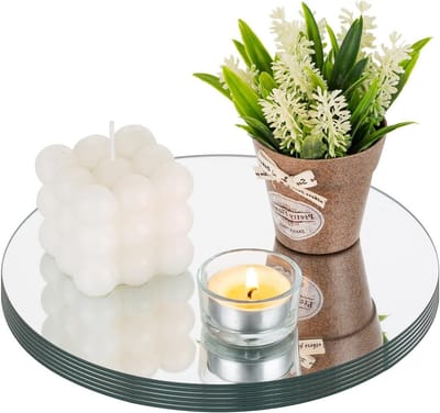 Ronde Spiegels als Tafeldecoratie: Set van 6 Glazen Spiegels voor Kaarsen, 20 cm Kleine Kaarsplaten voor Bruiloften en DIY Projecten
