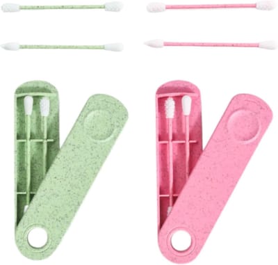 Herbruikbare Katoenen Q-tips - Dubbelzijdige Spiralen met 2 Reisdozen in Groen en Blauw voor Oorverzorging, Make-up en Schoonheid
