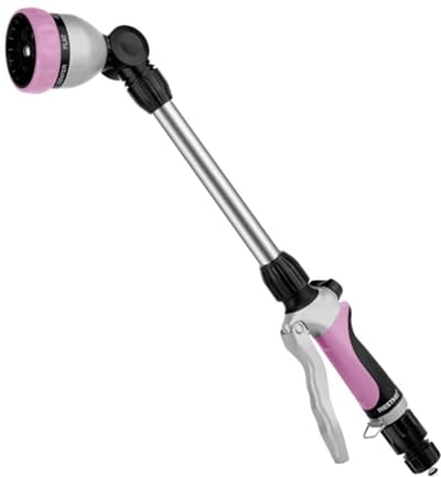 Metalen Tuinslangpistool 42 cm - Sproeipistool met 7 Verstelbare Sproeistanden voor Hangende Potten en Struiken, Roze