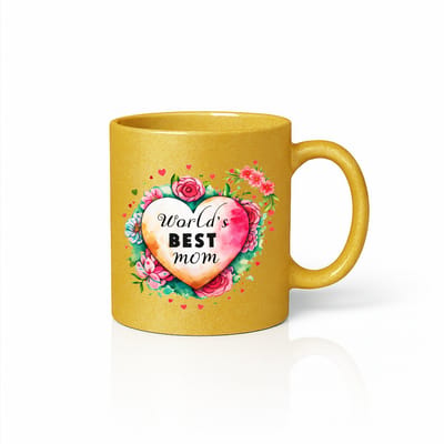 Luxe World's Best Mom Koffiemok - Moederdag Cadeau - Bloemen Hart - 330ml - Metallic Goud