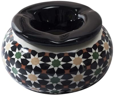 Home Deco Factory Storm Asbak Classic African - Kunststeen - D10 x H6 cm - print zwart - voor binnen/balkon