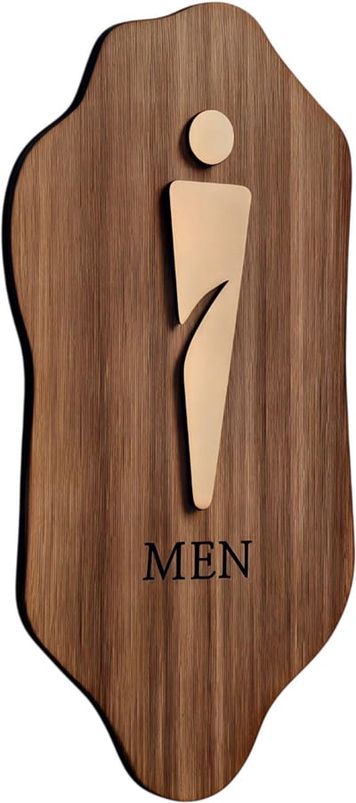 Houten Toilet Bordjes – Maat 20x10cm – Heren – Hotel WC Muurstickers – Instructiebord voor Badkamer – Stijlvolle Huisdecoratie – Wanddecoratie voor Toiletruimte