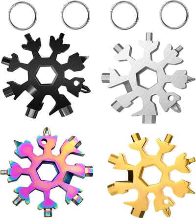 Sneeuwvlok Multitool - 18-in-1 Gereedschap - Buiten Klussen - Roestvrij Staal - 4 Stuks - Meerkleurig