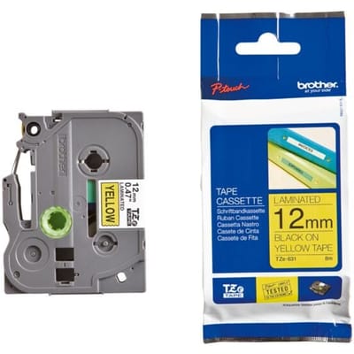 Etiketten Brother TZe, TZ TZe-631 PET Tapekleur: Geel Tekstkleur:Zwart 12 mm 8 m