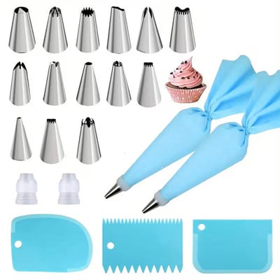 21-Delige Spuitmondenset voor Taartdecoratie – 14 Spuitmonden, 2 Spuitzakken, 2 Koppelingen & 3 Spatels – Bakgereedschap voor Taart, Cupcakes, Koekjes en Gebak