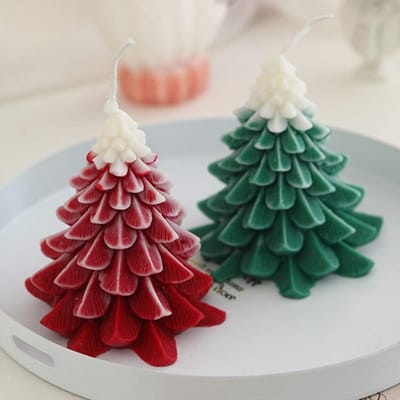 Set van 2 Kerstboom Vormige Kaarsen, Realistische Aromatherapie Kaarsen van Sojawas voor Feestdagen en Decoratie, Perfect voor Kerstmis en Nieuwjaar