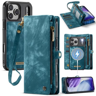 CaseMe Hoesje - Geschikt voor iPhone 17 Pro Hoesje - CaseMe 008 2-in-1 Book Case & Back Cover met Portemonnee - Blauw