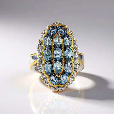 Cavill - Elegante Zilveren Ring - 925 Sterling Zilver met Palladium - 1,991 ct Tanzania Aquamarijn - Ovaal & Peervormig - Speciale Gelegenheid