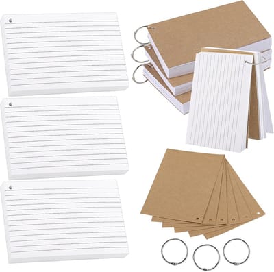 SnelShoppen - 300 Witte Ring Indexkaarten A6 Dubbelzijdig Geruit en Leeg Flashcards Studiekaarten Kantoorbenodigdheden 150GSM