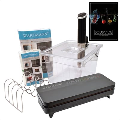 Wartmann Sous Vide Set - 1508 stick, Vacuümmachine, Vacuümzakken, Vacuümrollen, Waterbak, Rekje, Deksel en Digitaal Sous Vide Handboek