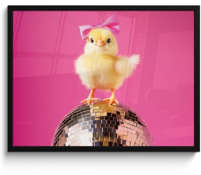 Poster in lijst - Fotolijst 70x50 cm - Posters - Discobal - Kuiken - Strik - Posterlijst zwart - Decoratie - Wanddecoratie woonkamer - Muurdecoratie slaapkamer