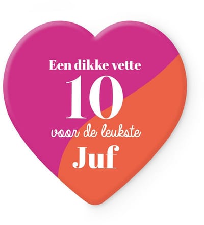 MIKO - Keramieken onderzetter - EEN DIKKE VETTE 10 VOOR DE LEUKSTE JUF - Einde schooljaar - hartvorm