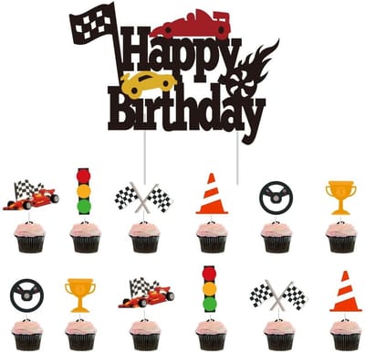 Dailygoods- Invoegvlag Taartversiering - Taartdecoratie Set - Feestdecoratie - Mini Racing Vlaggen - 13 Stuks - Zwart-wit Ruitpatroon