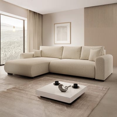 Meubella - Hoekbank Mindin - Beige teddystof - Universeel