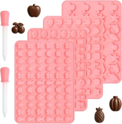 Siliconen Mallen voor Snoep en Chocolade - Set van 5 voor Gummy Bears, Hart en Ster Vormpjes met 3 Druppelaars voor Snoep, Chocolade en Gelatine