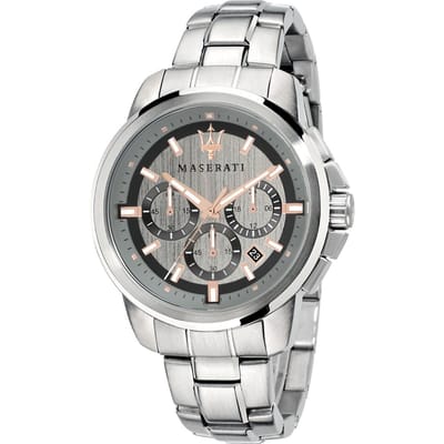 Maserati Successo Grijs Wijzerplaat Zilver Roestvrij Staal Armband Heren Kwarts Chronograaf R8873621004 grijs