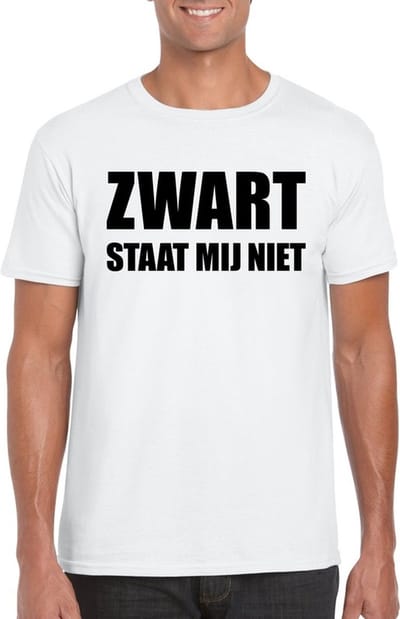 Zwart staat mij niet t-shirt wit heren S