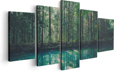 Artaza Canvas Schilderij Vijfluik Bos Bij Een Groen Meer - 100x50 - Foto Op Canvas - Canvas Print