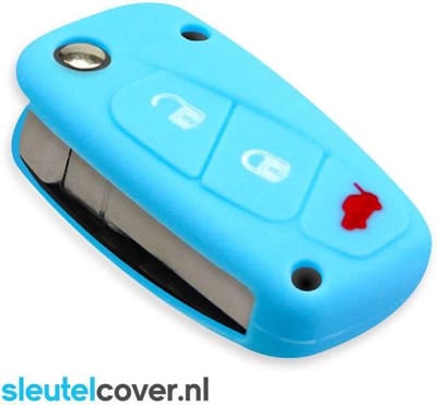 Autosleutel Hoesje geschikt voor Fiat - SleutelCover - Silicone Autosleutel Cover - Sleutelhoesje Lichtblauw
