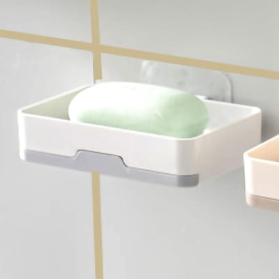 Boîte à Savon Égouttoir Support Rangement Plastique Installation Sans Trou pour Salle de Bain Toilettes Gris Clair 1 white