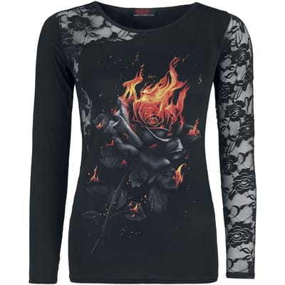 Spiral - Gothic Shirt met lange mouwen - Flaming Rose - S tot XXL - voor Vrouwen - zwart