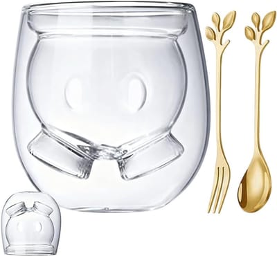 Dubbelwandige glazen mok met schattige kat, 200ml, isolerende koffiemok voor thee en koffie, perfect cadeau voor verjaardagen, voor vrouwen, kinderen en mannen